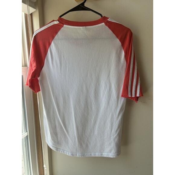 Adidas Women’s Baseball T-Shirt Sz Medium Spellout Pink White - Picture 3 of 3